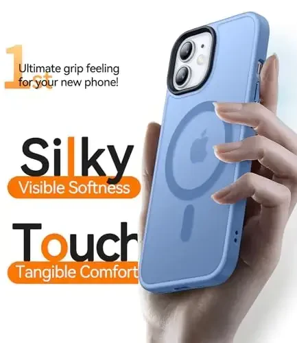 CANSHN iPhone 12/iPhone 12 Pro uchun magnit moslashuvchan g'ilof [Magsafe bilan mos] [Yarim shaffof mat] Yupqa zarbaga chidamli himoya bamperli telefon g'ilofi 6.1 dyuym - Moviy osmon - 5