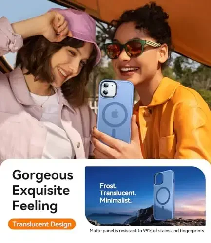 CANSHN iPhone 12/iPhone 12 Pro uchun magnit moslashuvchan g'ilof [Magsafe bilan mos] [Yarim shaffof mat] Yupqa zarbaga chidamli himoya bamperli telefon g'ilofi 6.1 dyuym - Moviy osmon - 6