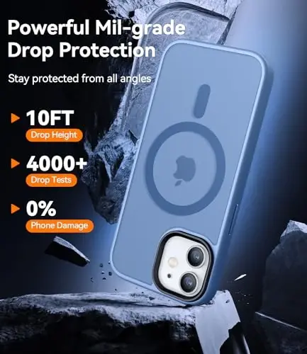 CANSHN iPhone 12/iPhone 12 Pro uchun magnit moslashuvchan g'ilof [Magsafe bilan mos] [Yarim shaffof mat] Yupqa zarbaga chidamli himoya bamperli telefon g'ilofi 6.1 dyuym - Moviy osmon - 3