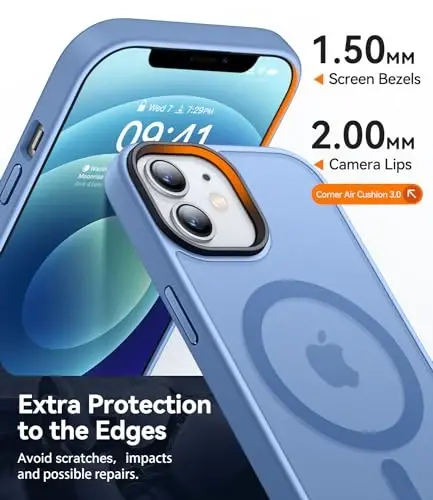 CANSHN iPhone 12/iPhone 12 Pro uchun magnit moslashuvchan g'ilof [Magsafe bilan mos] [Yarim shaffof mat] Yupqa zarbaga chidamli himoya bamperli telefon g'ilofi 6.1 dyuym - Moviy osmon - 4