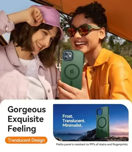 CANSHN iPhone 12/iPhone 12 Pro uchun magnit moslashuvchan g'ilof [Magsafe bilan mos] [Yarim shaffof mat] Yupqa zarbaga chidamli himoya bumperli telefon g'ilofi 6.1 dyuym - Yashil - 6