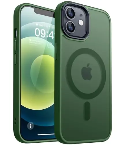 CANSHN iPhone 12/iPhone 12 Pro uchun magnit moslashuvchan g'ilof [Magsafe bilan mos] [Yarim shaffof mat] Yupqa zarbaga chidamli himoya bumperli telefon g'ilofi 6.1 dyuym - Yashil 