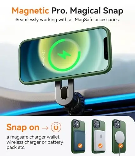 CANSHN iPhone 12/iPhone 12 Pro uchun magnit moslashuvchan g'ilof [Magsafe bilan mos] [Yarim shaffof mat] Yupqa zarbaga chidamli himoya bumperli telefon g'ilofi 6.1 dyuym - Yashil - CANSHN (1)