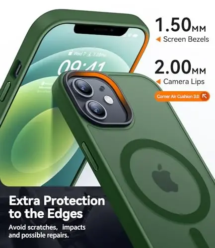 CANSHN iPhone 12/iPhone 12 Pro uchun magnit moslashuvchan g'ilof [Magsafe bilan mos] [Yarim shaffof mat] Yupqa zarbaga chidamli himoya bumperli telefon g'ilofi 6.1 dyuym - Yashil - 4