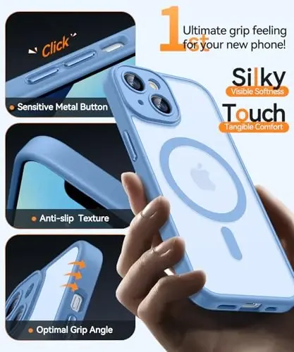 CANSHN Magnetic for iPhone 13 Case, Upgraded [Full Camera Protection] [Compatible with Magsafe] [Translucent Matte] Shockproof Protective Phone Case for iPhone 13 6.1
