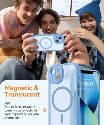 CANSHN Magnetic for iPhone 13 Case, Upgraded [Full Camera Protection] [Compatible with Magsafe] [Translucent Matte] Shockproof Protective Phone Case for iPhone 13 6.1