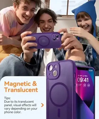 CANSHN Magnetic for iPhone 13 Case, Upgraded [Full Camera Protection] [Compatible with Magsafe] [Translucent Matte] Shockproof Protective Phone Case for iPhone 13 6.1