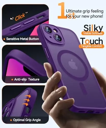 CANSHN Magnetic for iPhone 13 Case, Upgraded [Full Camera Protection] [Compatible with Magsafe] [Translucent Matte] Shockproof Protective Phone Case for iPhone 13 6.1