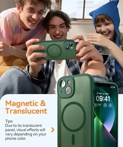 CANSHN Magnetic for iPhone 13 Case, Upgraded [Full Camera Protection] [Compatible with Magsafe] [Translucent Matte] Shockproof Protective Phone Case for iPhone 13 6.1