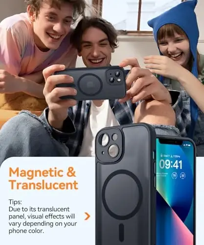 CANSHN Magnetic for iPhone 13 Case, Upgraded [Full Camera Protection] [Compatible with Magsafe] [Translucent Matte] Shockproof Protective Phone Case for iPhone 13 6.1