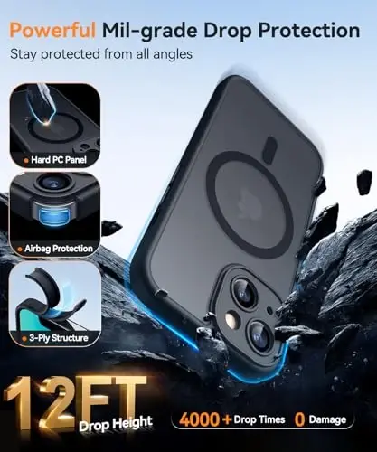 CANSHN Magnetic for iPhone 13 Case, Upgraded [Full Camera Protection] [Compatible with Magsafe] [Translucent Matte] Shockproof Protective Phone Case for iPhone 13 6.1