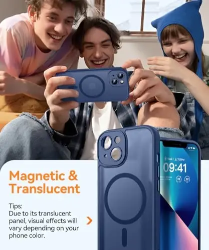 CANSHN Magnetic for iPhone 13 Case, Upgraded [Full Camera Protection] [Compatible with Magsafe] [Translucent Matte] Shockproof Protective Phone Case for iPhone 13 6.1