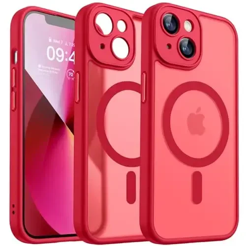 CANSHN Magnetic for iPhone 13 Case, Upgraded [Full Camera Protection] [Compatible with Magsafe] [Translucent Matte] Shockproof Protective Phone Case for iPhone 13 6.1
