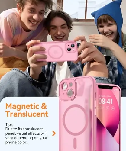 CANSHN Magnetic for iPhone 13 Case, Upgraded [Full Camera Protection] [Compatible with Magsafe] [Translucent Matte] Shockproof Protective Phone Case for iPhone 13 6.1
