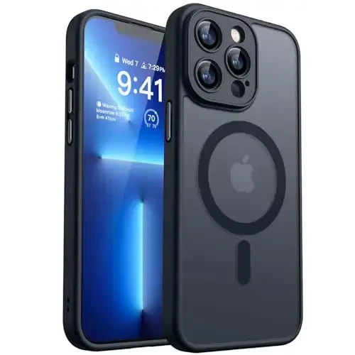 CANSHN Magnetic Compatible with iPhone 13 Pro Case, Upgraded [Full Camera Protection] [Compatible with Magsafe] [Translucent Matte] Shockproof Protective Phone Case Cover 6.1 Inch - Black - CANSHN