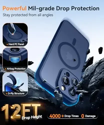 CANSHN Magnetic Compatible with iPhone 13 Pro Case, Upgraded [Full Camera Protection] [Compatible with Magsafe] [Translucent Matte] Shockproof Protective Phone Case Cover 6.1 Inch - Deep Blue - 6