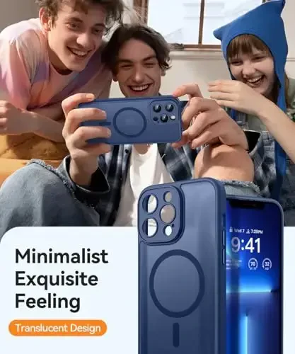 CANSHN Magnetic Compatible with iPhone 13 Pro Case, Upgraded [Full Camera Protection] [Compatible with Magsafe] [Translucent Matte] Shockproof Protective Phone Case Cover 6.1 Inch - Deep Blue - 7