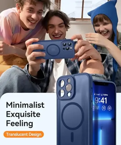 CANSHN Magnetic Compatible with iPhone 13 Pro Case, Upgraded [Full Camera Protection] [Compatible with Magsafe] [Translucent Matte] Shockproof Protective Phone Case Cover 6.1 Inch - Deep Blue - 7