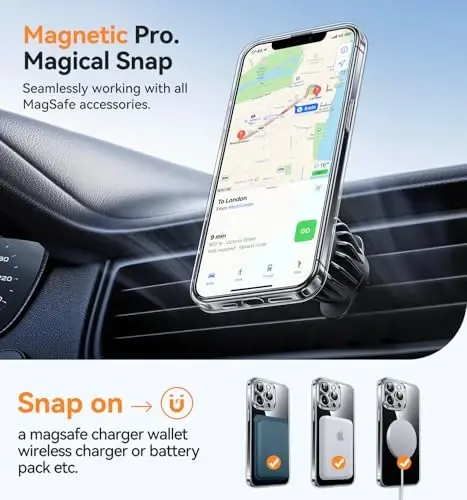 CANSHN Magnetic Compatible with iPhone 13 Pro Case, Upgraded [Full Camera Protection] [Compatible with Magsafe] Non-Yellowing Shockproof Protective Bumper Phone Case 6.1 inch - Clear - 5