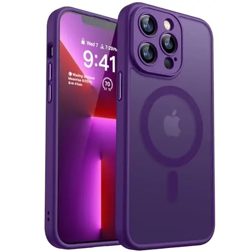 CANSHN Magnetic Compatible with iPhone 13 Pro Case, Upgraded [Full Camera Protection] [Compatible with Magsafe] [Translucent Matte] Shockproof Protective Phone Case Cover 6.1 Inch - Deep Purple - 1