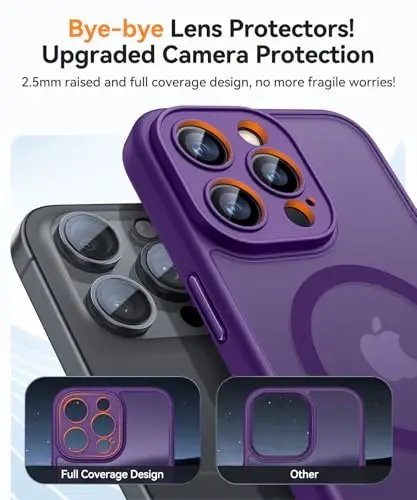 CANSHN Magnetic Compatible with iPhone 13 Pro Case, Upgraded [Full Camera Protection] [Compatible with Magsafe] [Translucent Matte] Shockproof Protective Phone Case Cover 6.1 Inch - Deep Purple - 3
