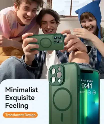 CANSHN Magnetic Compatible with iPhone 13 Pro Max Case, Upgraded [Full Camera Protection] [Compatible with Magsafe] [Translucent Matte] Shockproof Protective Phone Case Cover 6.7 Inch - Deep Green - 7