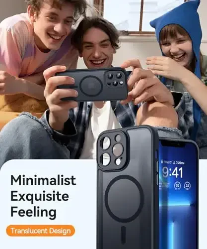 CANSHN Magnetic Compatible with iPhone 13 Pro Max Case, Upgraded [Full Camera Protection] [Compatible with Magsafe] [Translucent Matte] Shockproof Protective Phone Case Cover 6.7 Inch - Black - 7