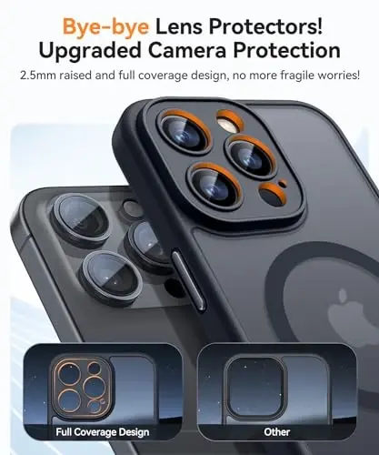 CANSHN Magnetic Compatible with iPhone 13 Pro Max Case, Upgraded [Full Camera Protection] [Compatible with Magsafe] [Translucent Matte] Shockproof Protective Phone Case Cover 6.7 Inch - Black - 13