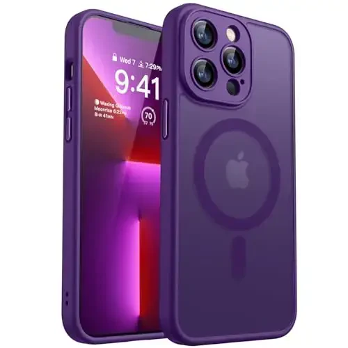 CANSHN Magnetic Compatible with iPhone 13 Pro Max Case, Upgraded [Full Camera Protection] [Compatible with Magsafe] [Translucent Matte] Shockproof Protective Phone Case Cover 6.7 Inch - Deep Purple 