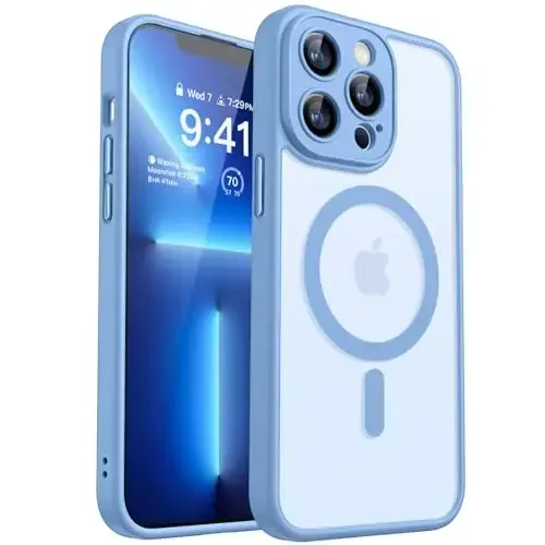 CANSHN iPhone 13 Pro Max uchun magnit mos keladigan g'ilof, yangilangan [To'liq kamera himoyasi] [Magsafe bilan mos keladi] [Shaffof mat] Zarbadan himoya qiluvchi telefon g'ilofi 6,7 dyuym - Moviy - 1