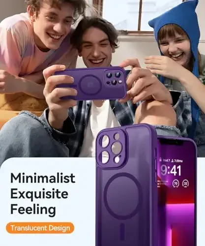 CANSHN iPhone 13 Pro uchun magnit bilan mos keladigan g‘ilof, yangilangan [To‘liq kamera himoyasi] [Magsafe bilan mos keladi] [Shaffof mat] Zarbadan himoya qiluvchi telefon g‘ilofi 6.1 dyuym - To‘q binafsha - 7