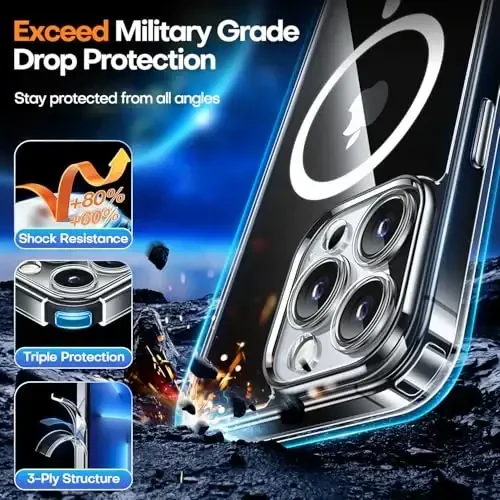 CANSHN iPhone 13 Pro uchun magnitli mos keladigan g'ilof, yangilangan [To'liq kamera himoyasi] [Magsafe bilan mos keladi] Sariqlikka qarshi zarbga chidamli himoya bamper telefon g'ilofi 6,1 dyuym - Shaffof - 6