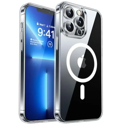 CANSHN iPhone 13 Pro uchun magnitli mos keladigan g'ilof, yangilangan [To'liq kamera himoyasi] [Magsafe bilan mos keladi] Sariqlikka qarshi zarbga chidamli himoya bamper telefon g'ilofi 6,1 dyuym - Shaffof 
