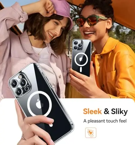 CANSHN iPhone 13 Pro uchun magnitli mos keladigan g'ilof, yangilangan [To'liq kamera himoyasi] [Magsafe bilan mos keladi] Sariqlikka qarshi zarbga chidamli himoya bamper telefon g'ilofi 6,1 dyuym - Shaffof - 7