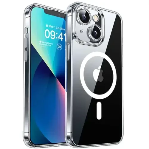 CANSHN iPhone 13 uchun magnit bilan mos keladigan g'ilof, yangilangan [To'liq kamera himoyasi] [Magsafe bilan mos] Sariqlanmaydigan zarbaga chidamli himoya bumper telefon g'ilofi 6.1 dyuym - Shaffof 