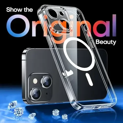 CANSHN iPhone 13 uchun magnit bilan mos keladigan g'ilof, yangilangan [To'liq kamera himoyasi] [Magsafe bilan mos] Sariqlanmaydigan zarbaga chidamli himoya bumper telefon g'ilofi 6.1 dyuym - Shaffof - 4