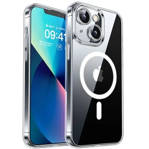CANSHN iPhone 13 uchun magnit bilan mos keladigan g'ilof, yangilangan [To'liq kamera himoyasi] [Magsafe bilan mos] Sariqlanmaydigan zarbaga chidamli himoya bumper telefon g'ilofi 6.1 dyuym - Shaffof - CANSHN