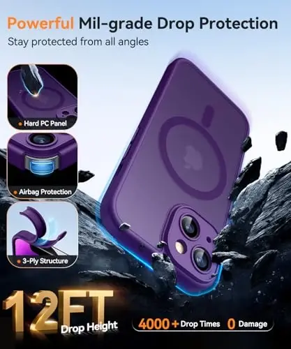 CANSHN Magnetic for iPhone 14 Case, Upgraded [Full Camera Protection] [Compatible with Magsafe] [Translucent Matte] Shockproof Protective Phone Case for iPhone 14 6.1