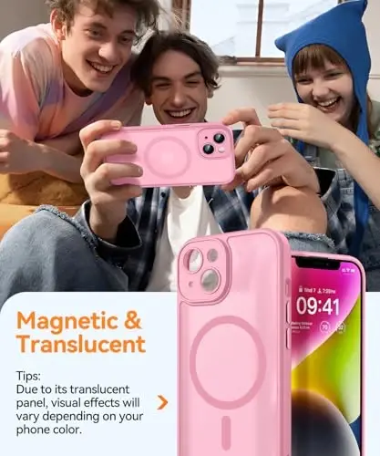 CANSHN Magnetic for iPhone 14 Case, Upgraded [Full Camera Protection] [Compatible with Magsafe] [Translucent Matte] Shockproof Protective Phone Case for iPhone 14 6.1