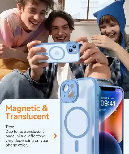 CANSHN Magnetic for iPhone 14 Case, Upgraded [Full Camera Protection] [Compatible with Magsafe] [Translucent Matte] Shockproof Protective Phone Case for iPhone 14 6.1