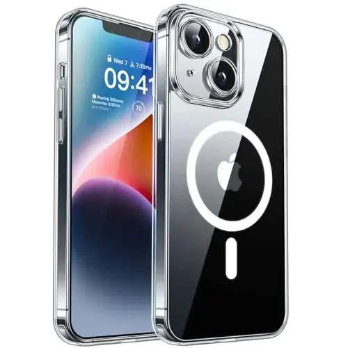 CANSHN Magnetic for iPhone 14 Case Clear, Upgraded [Full Camera Protection] [Compatible with Magsafe] Non-Yellowing Protective Shockproof Bumper Phone Case 6.1 inch - Clear - 1