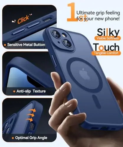 CANSHN Magnetic for iPhone 14 Plus Case, Upgraded [Full Camera Protection] [Compatible with Magsafe] [Translucent Matte] Shockproof Protective Phone Case for iPhone 14 Plus 6.7