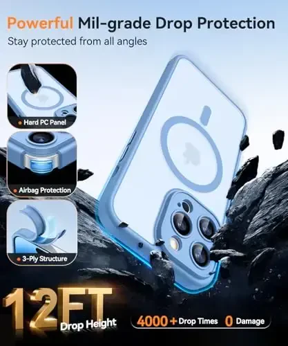 CANSHN iPhone 14 Pro Case bilan mos keladi, yangilangan [Toʻliq kamera himoyasi] [Magsafe bilan mos keladi] [Yarim shaffof mat] Zarbalarga chidamli himoya telefon qopqogʻi 6.1 dyuym - Ochiq Moviy - 7