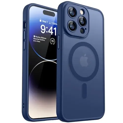 CANSHN Magnetic Compatible with iPhone 14 Pro Case, Upgraded [Full Camera Protection] [Compatible with Magsafe] [Translucent Matte] Shockproof Protective Phone Case Cover 6.1 Inch - Deep Blue 