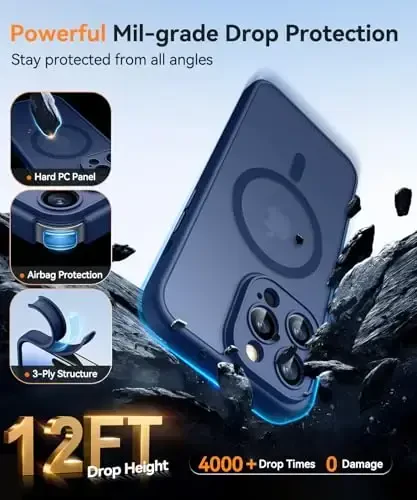 CANSHN Magnetic Compatible with iPhone 14 Pro Case, Upgraded [Full Camera Protection] [Compatible with Magsafe] [Translucent Matte] Shockproof Protective Phone Case Cover 6.1 Inch - Deep Blue - 6