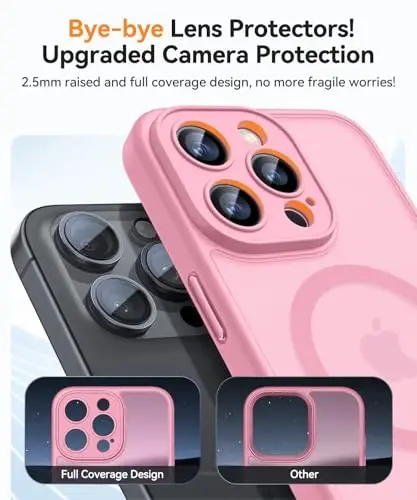 CANSHN Magnetic Compatible with iPhone 14 Pro Case, Upgraded [Full Camera Protection] [Compatible with Magsafe] [Translucent Matte] Shockproof Protective Phone Case Cover 6.1 Inch - Pink - 4