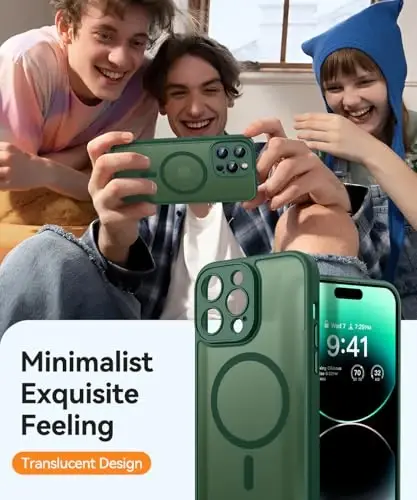 CANSHN Magnetic Compatible with iPhone 14 Pro Case, Upgraded [Full Camera Protection] [Compatible with Magsafe] [Translucent Matte] Shockproof Protective Phone Case Cover 6.1 Inch - Deep Green - 7