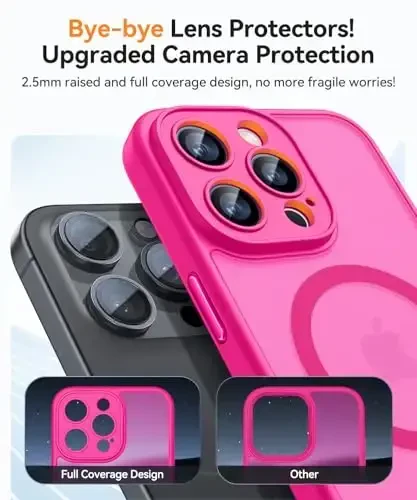 CANSHN Magnetic Compatible with iPhone 14 Pro Case, Upgraded [Full Camera Protection] [Compatible with Magsafe] [Translucent Matte] Shockproof Protective Phone Case Cover 6.1 Inch - Hot Pink - 4