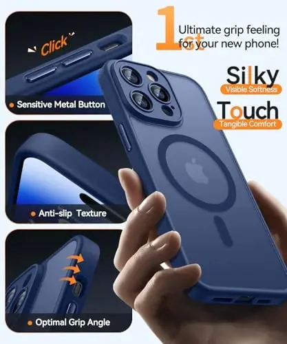 CANSHN Magnetic Compatible with iPhone 14 Pro Max Case, Upgraded [Full Camera Protection] [Compatible with Magsafe] [Translucent Matte] Shockproof Protective Phone Case Cover 6.7 Inch - Deep Blue - 5