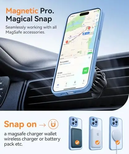 CANSHN iPhone 14 Pro Max uchun magnit mos keladigan g'ilof, yangilangan [To'liq kamera himoyasi] [Magsafe bilan mos] [Yarim shaffof mat] Zarba o'tkazmaydigan himoya telefon qopqog'i 6,7 dyuym - Moviy - 5